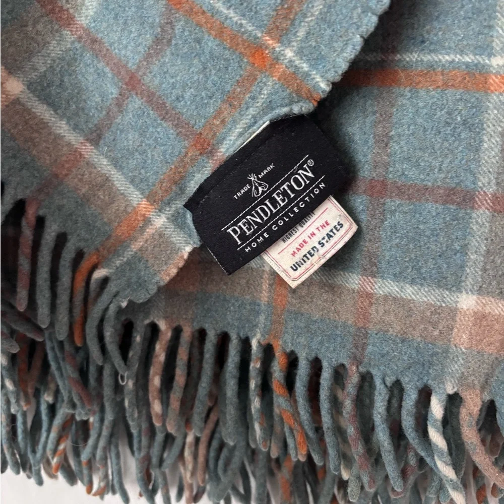 Pendleton Plaid 100% Wool Fringe Throw Blanket 48”x 60”
